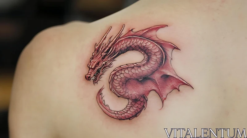 Red and Pink Dragon Tattoo Art AI Image