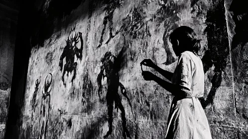 Monochromatic Wall Art With Dark Figures