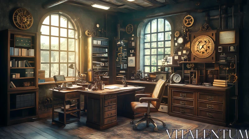 AI ART Vintage Steampunk Study Room