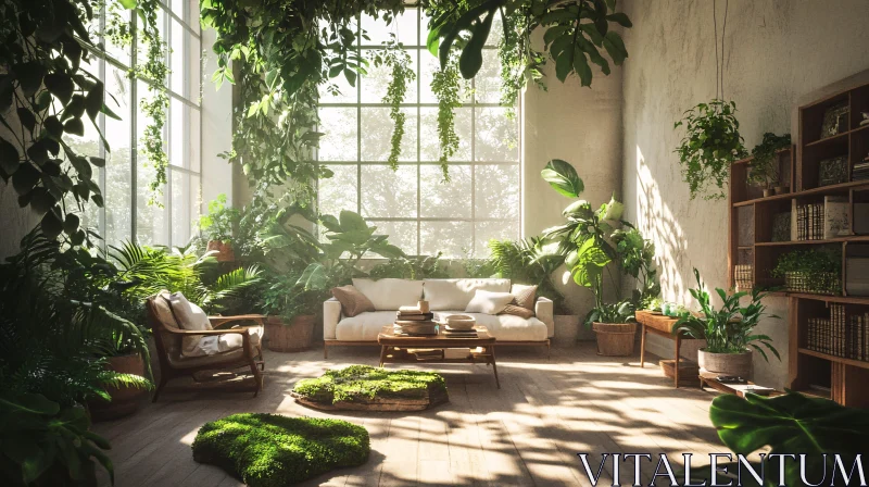 AI ART Botanical Interior with Sunlight and Plants