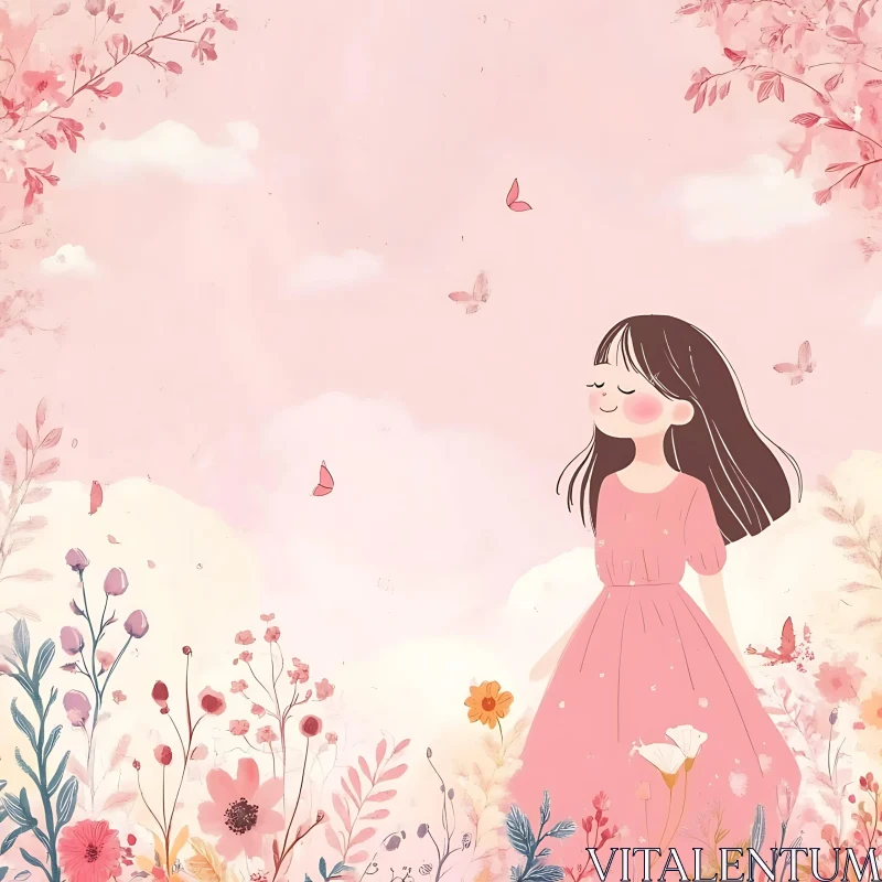 Serene Girl in a Floral Meadow AI Image