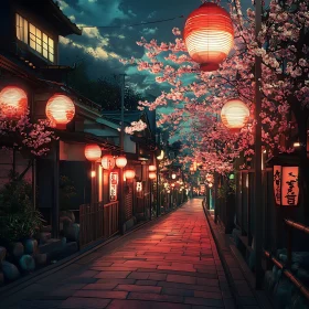 Lantern-lit Sakura Street at Night