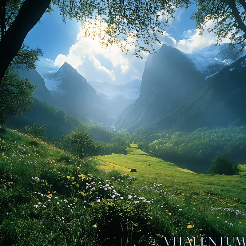 Picturesque Green Valley Mountain Vista AI Image