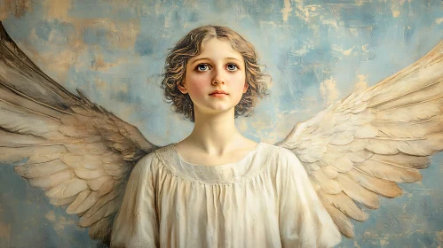 Serene Angelic Figure with Sky-Blue Background