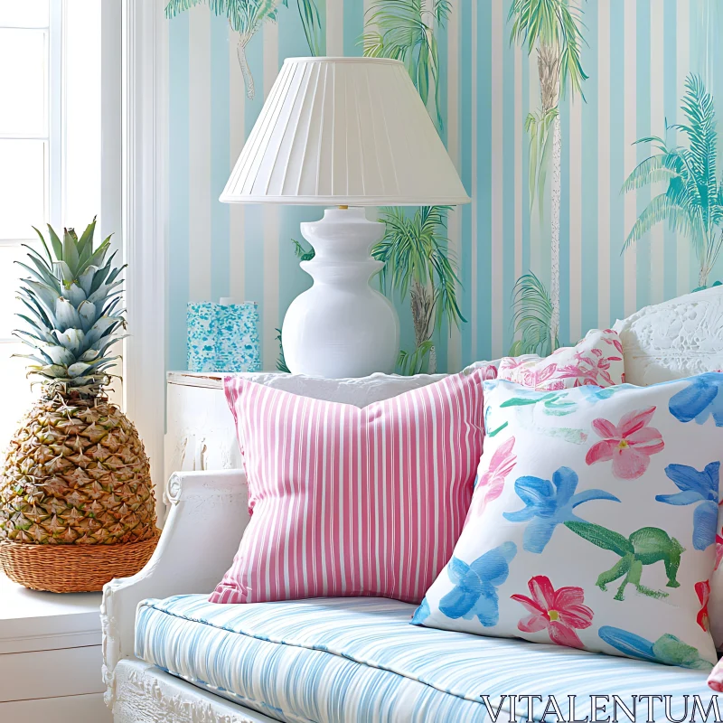 AI ART Bright Interior Scene with Tropical Accents