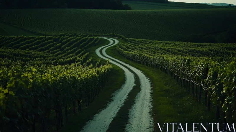 AI ART Winding Road Through Vineyard Landscape