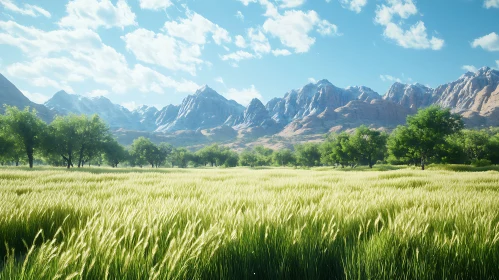 Golden Field with Distant Mountains View