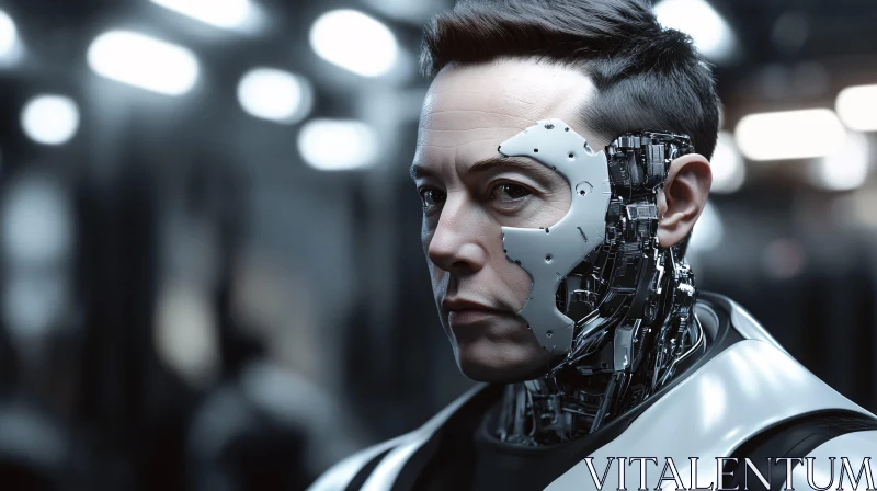 Human-Machine Hybrid in a Futuristic Setting AI Image