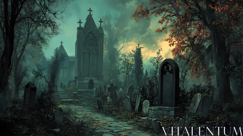 AI ART Eerie Cemetery with Gothic Architecture