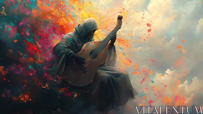 Hooded Musician with Guitar Artwork AI Image