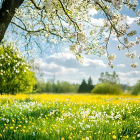 Floral Meadow Under the Blossoming Tree