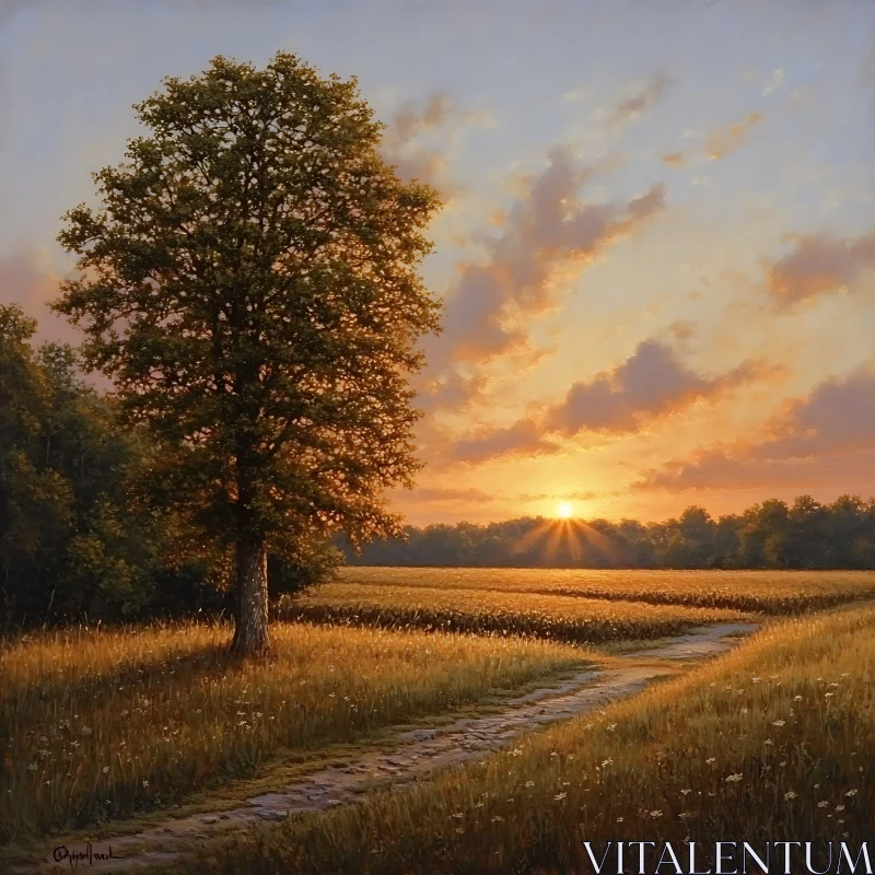 AI ART Sunset Over Rural Field