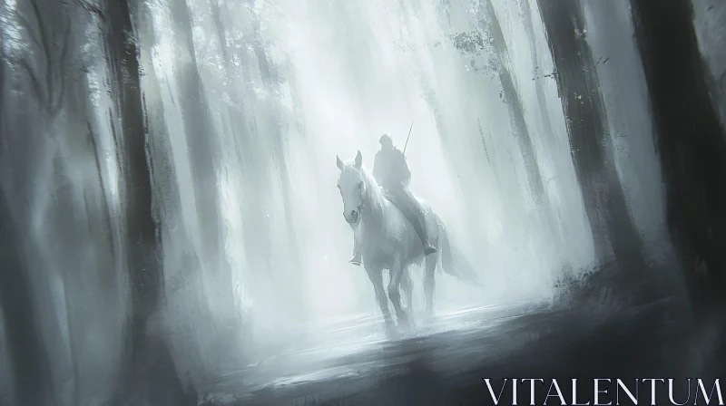 AI ART White Horse in Foggy Woods