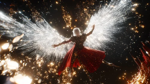 Radiant Angel Soaring Through a Golden Galaxy