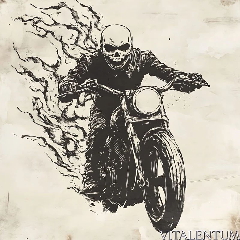 AI ART Monochrome Skeleton Motorcycle Rider Illustration