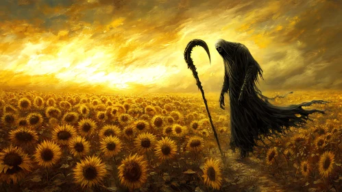 Sunflower field with spectral figure