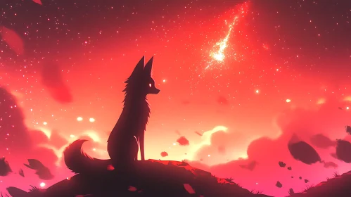 Silhouette of Fox at Night