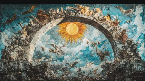 Angels and Sun Painting Under Archway