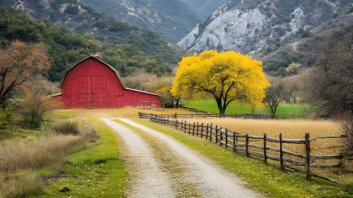 Rural Landscape with Barn and Tree