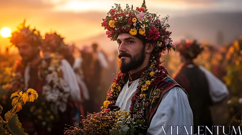 AI ART Man in Traditional Dress with Flower Crown