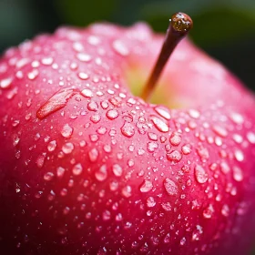 Macro Shot of Fresh Red Apple with Dew Drops