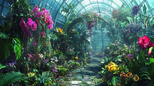 Botanical Garden Interior with Flowers