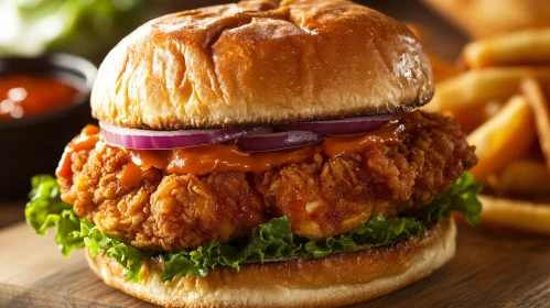 Crispy Chicken Sandwich with Lettuce and Onion