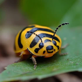 Yellow and Black Striped Beetle on Leaf