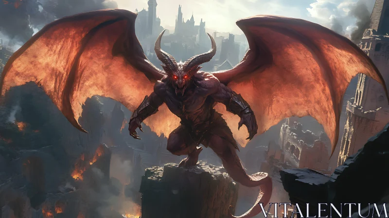 Winged Dragon in Destroyed City AI Image