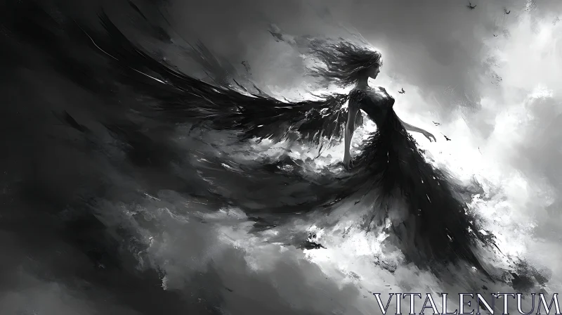 AI ART Monochrome Angelic Figure