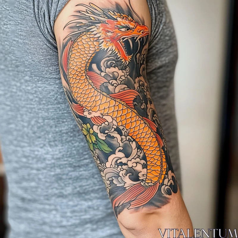 Intricate Dragon Tattoo on Arm AI Image