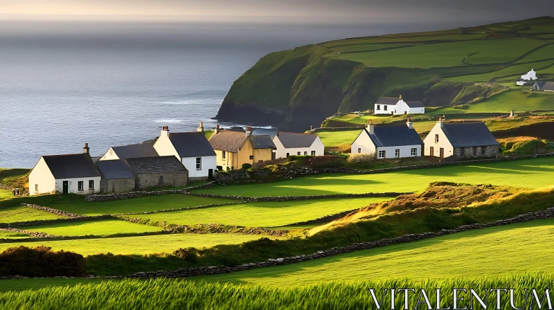 Idyllic Coastal Village Scene AI Image