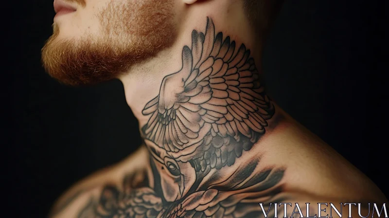 Detailed Feathers Tattoo on Neck AI Image