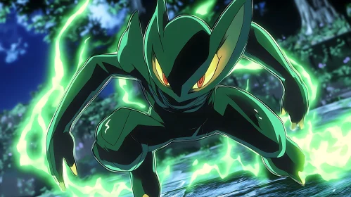 Green Electric Anime Character