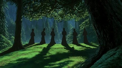 Cloaked Figures in Forest Glade