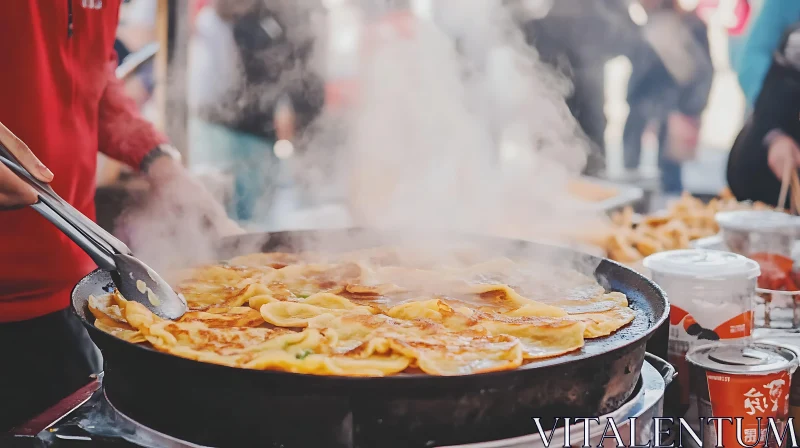 AI ART Vendor Preparing Pancakes in Busy Market