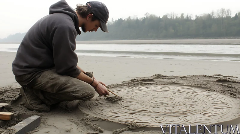 Beach Sand Mandala Creation AI Image