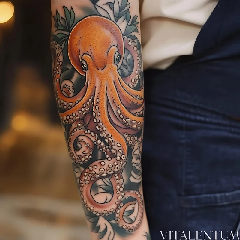 Detailed Marine Life Tattoo - Octopus Design AI Image