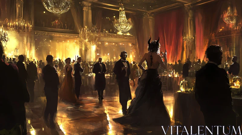 AI ART Ornate Ballroom Scene with Devilish Guest