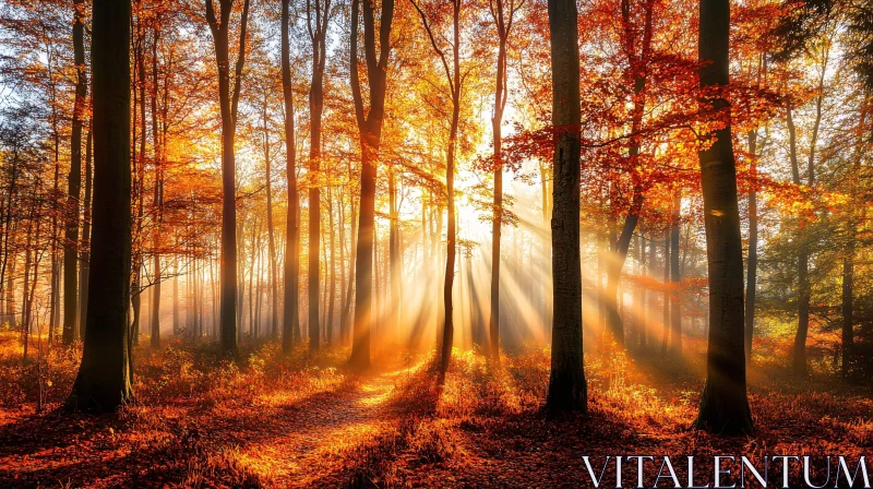 Autumn Forest Radiant with Sunlight AI Image