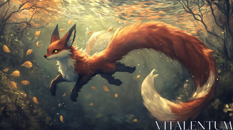 Underwater Fox in Autumn Forest AI Image