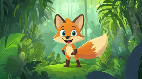 Cartoon Fox in Tropical Forest