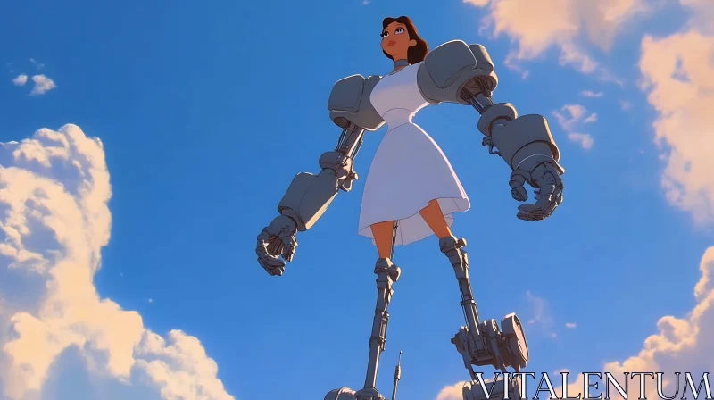 Android in a Dress Against Blue Sky AI Image