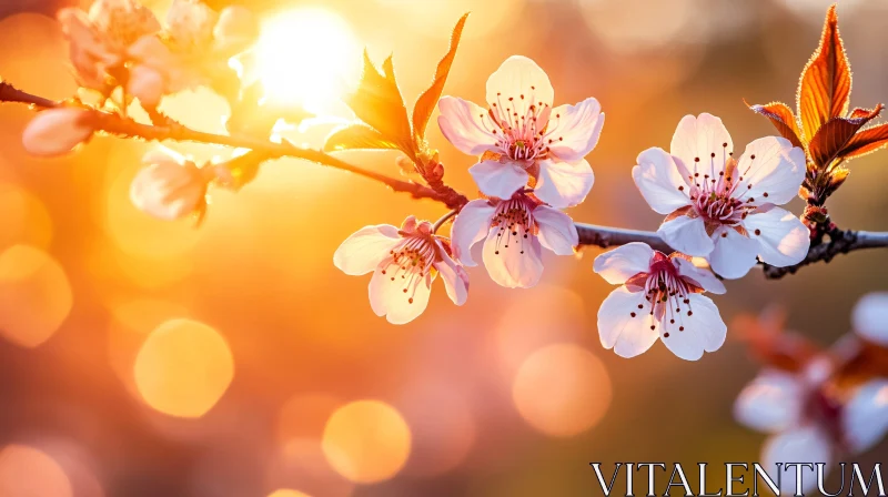 White Flowers with Pink Stamens in Warm Light AI Image