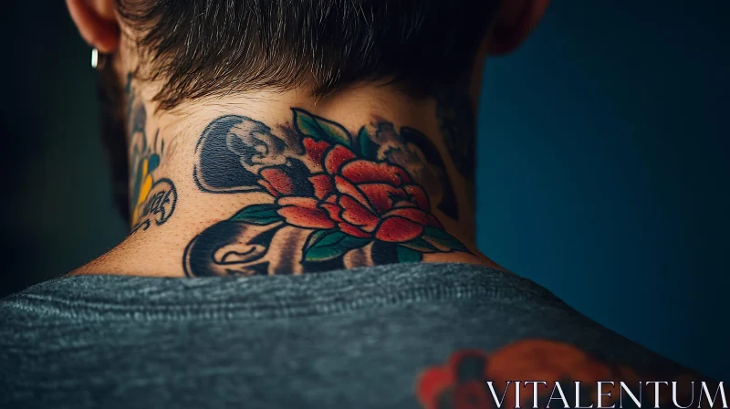 Colorful Rose Tattoo on Neck AI Image