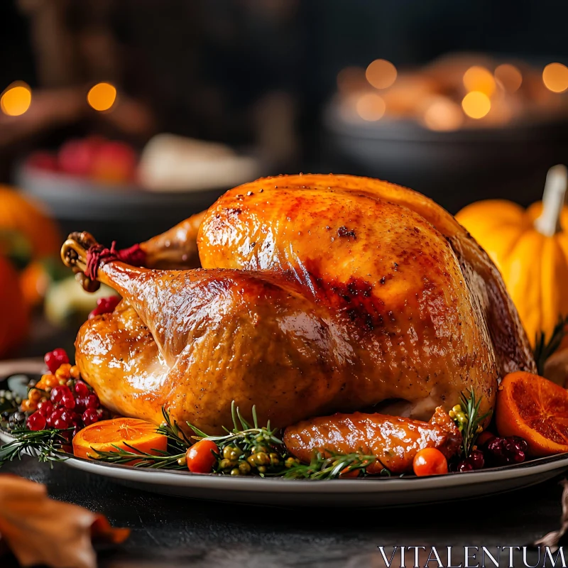 Roasted Turkey with Festive Garnishes AI Image