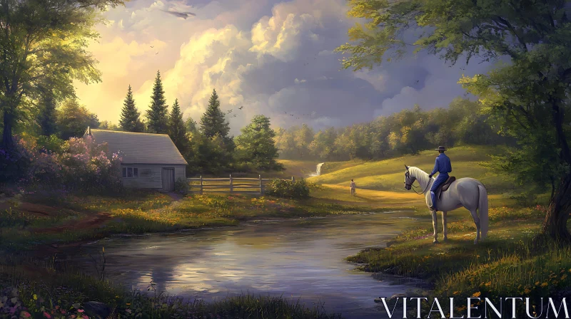 Equestrian Serenity: A Lakeside Retreat AI Image