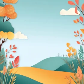 Stylized Autumn Landscape with Paper Art Elements