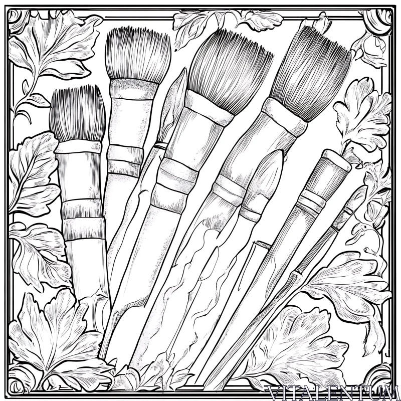 AI ART Detailed Art Brush Illustration with Floral Design