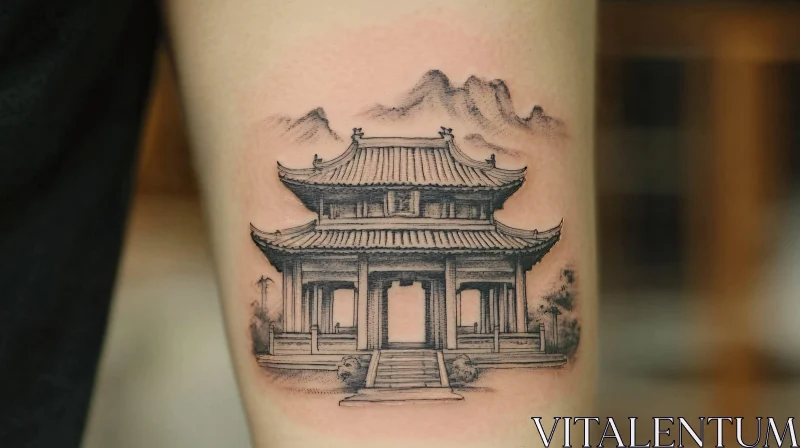 AI ART Ornate Asian Temple Tattoo in Black and Grey